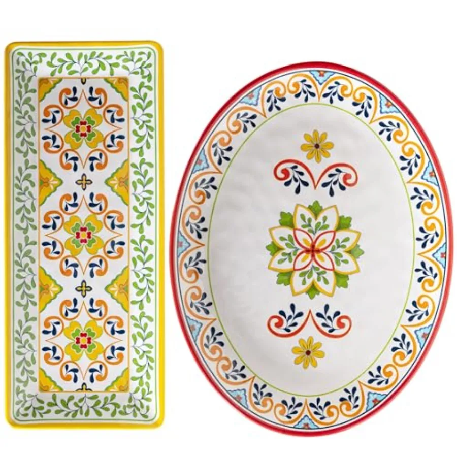 Melamine Serving Platter, Set of 2, Talavera Melamine Large Serving Tray, 19''x8'' Rectangular and 18''x14'' Oval Platter Set.
Melamine Serving Platter, Set of 2, Talavera Melamine Large Serving Tray, 19''x8'' Rectangular and 18''x14'' Oval Platter Set.