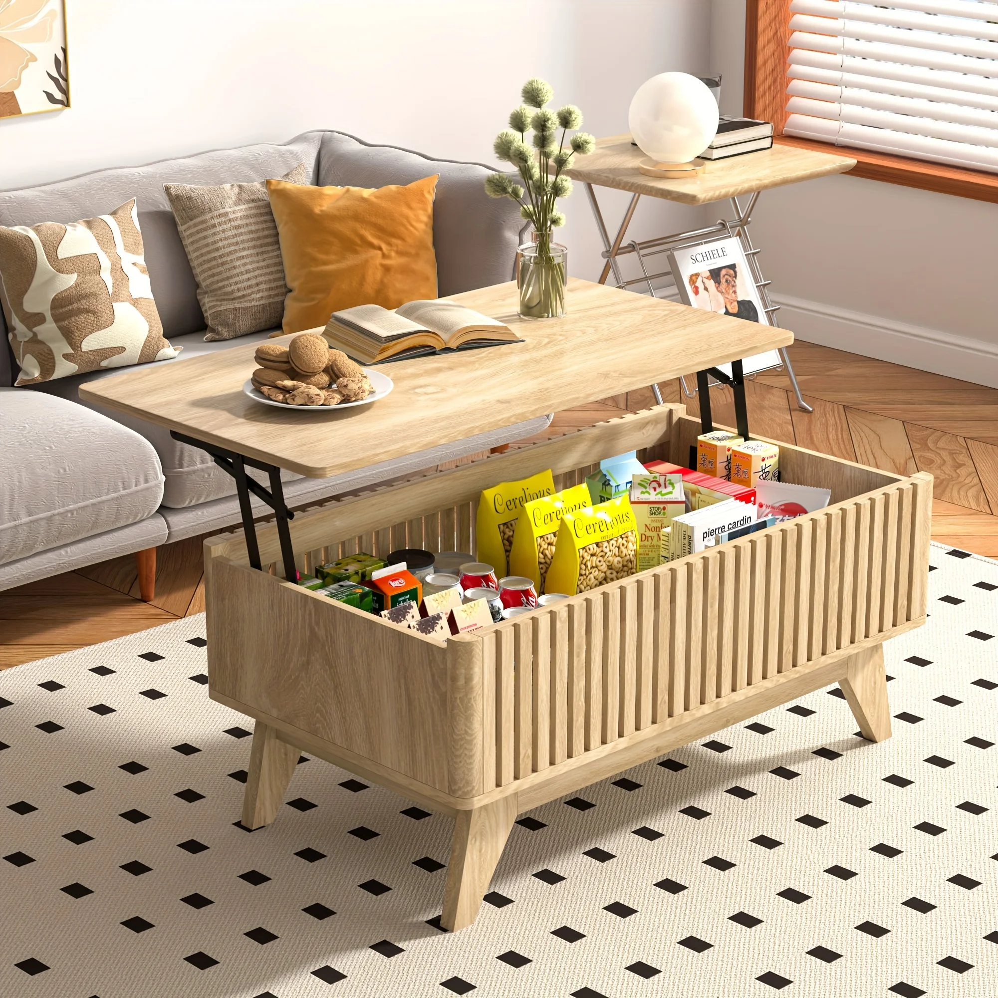 Lift Top Coffee Tables With Hidden Compartment, Mid Century Modern Farmhouse Center Table With Fluted Panel For Living Room
Lift Top Coffee Tables With Hidden Compartment, Mid Century Modern Farmhouse Center Table With Fluted Panel For Living Room
