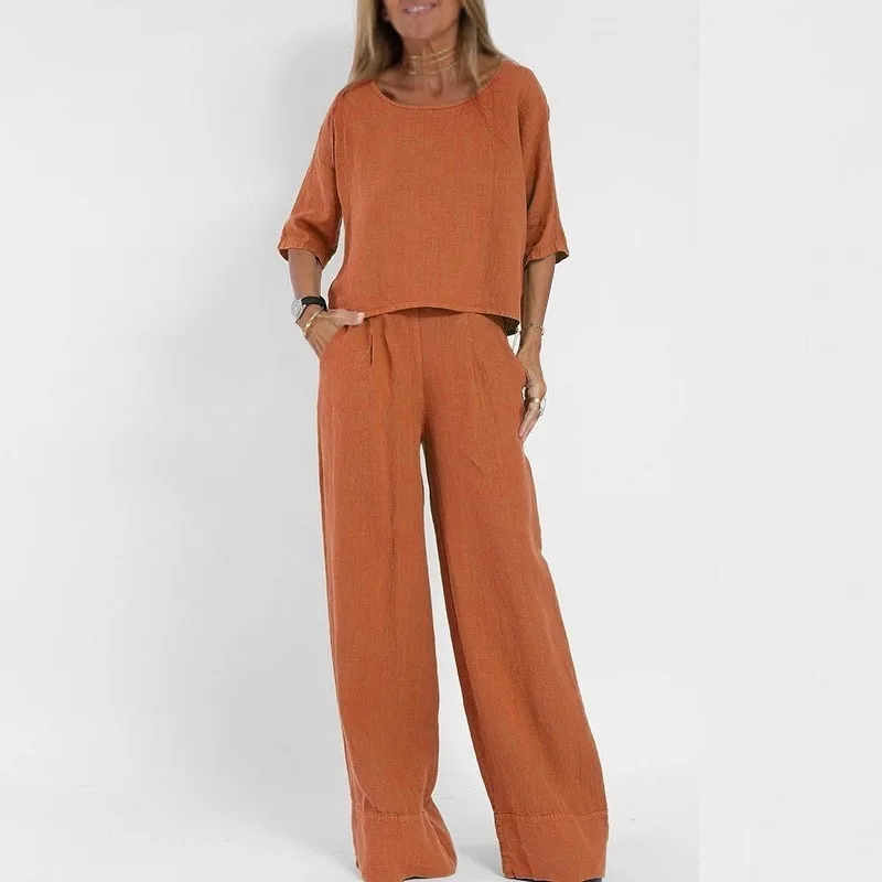 Fall Autumn Muti-Color Casual Cotton Linen Two-Piece Pant Set Spring Short Sleeve Top Comfortable Fashionable Women's Outfit
Fall Autumn Muti-Color Casual Cotton Linen Two-Piece Pant Set Spring Short Sleeve Top Comfortable Fashionable Women's Outfit