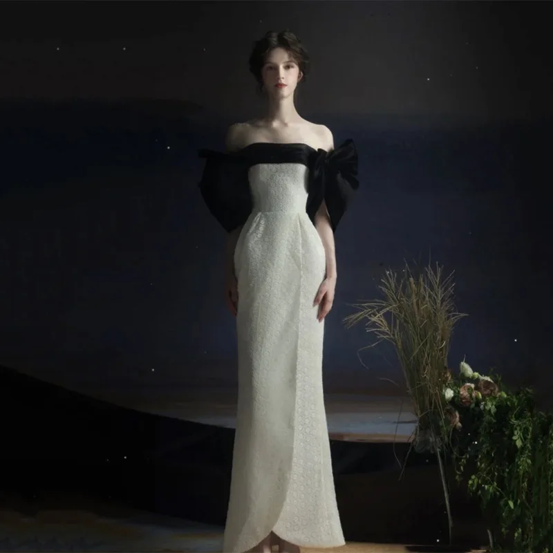 Sexy Off Shoulder Mermaid Evening Dresses Women White Hepburn Style Backless Party Gowns Toast Clothing
Sexy Off Shoulder Mermaid Evening Dresses Women White Hepburn Style Backless Party Gowns Toast Clothing