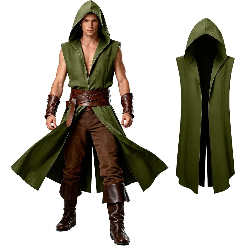 Men's Medieval Hooded Sleeveless Surcoat Holloween Renaissance Tabard Tunic Cloak Viking Costume killer Cosplay Cape
Men's Medieval Hooded Sleeveless Surcoat Holloween Renaissance Tabard Tunic Cloak Viking Costume killer Cosplay Cape