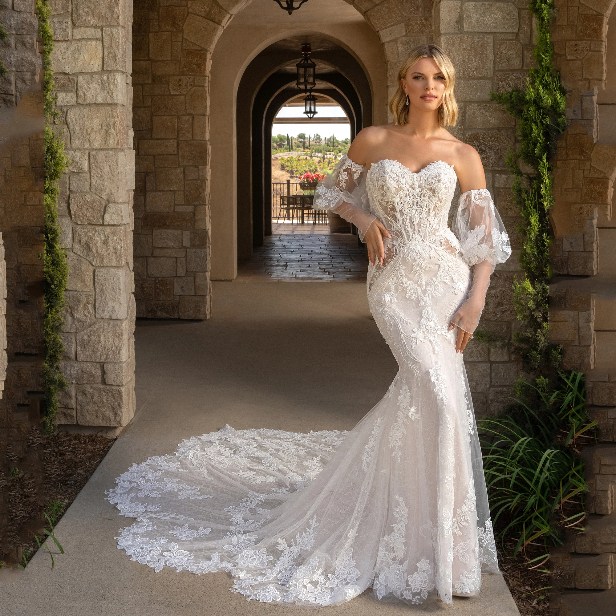 Applique Wedding Dresses 2025 Sweetheart Neck Puff Sleeve Bridal Sweep Train Mermaid Beaded Lace Vestidos De Novia Customized
Applique Wedding Dresses 2025 Sweetheart Neck Puff Sleeve Bridal Sweep Train Mermaid Beaded Lace Vestidos De Novia Customized