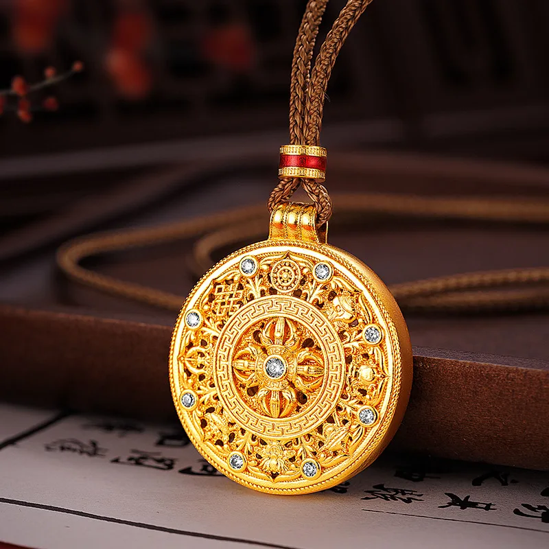 Luxury 24K 9999 Pure Gold Hollow Vajra Pestle Eight Treasure Compasses Pendant Sweater Necklace
Luxury 24K 9999 Pure Gold Hollow Vajra Pestle Eight Treasure Compasses Pendant Sweater Necklace