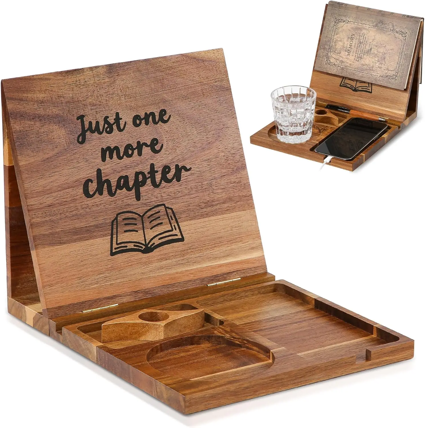 Wooden Book Holder Stand for Reading, Foldable Book Rest with Page Holder, Cup & iPad Stand, Triangle Bookshelf for Desk, Gift
Wooden Book Holder Stand for Reading, Foldable Book Rest with Page Holder, Cup & iPad Stand, Triangle Bookshelf for Desk, Gift