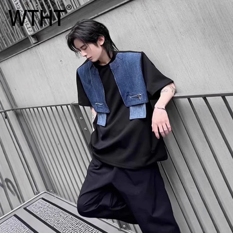 WTHT Fashion Men's Spliced Denim Shoulder Pads Zipper Design T-shirts Trendy Contrast Color O-neck Tops Male 2025 Summer 2A0923
WTHT Fashion Men's Spliced Denim Shoulder Pads Zipper Design T-shirts Trendy Contrast Color O-neck Tops Male 2025 Summer 2A0923