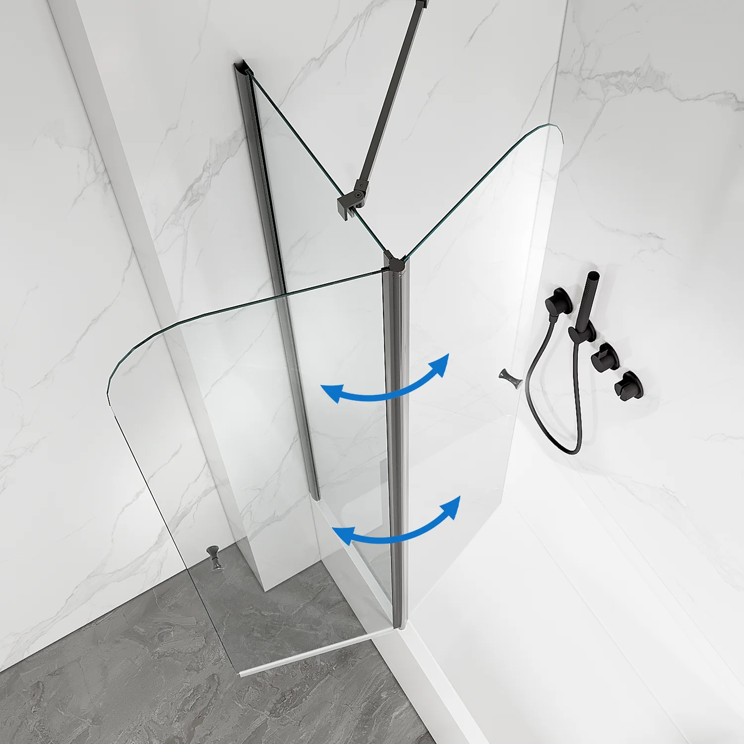Custom Toilet and Shower Room Frameless Pivot Shower Screen for Bathtub Black Wall Profile Tempered Glass
Custom Toilet and Shower Room Frameless Pivot Shower Screen for Bathtub Black Wall Profile Tempered Glass