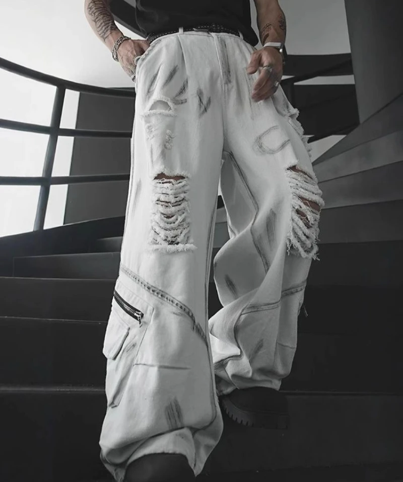 New Vintage Street Design Sense Graffiti Ripped Cargo Jeans Men Summer Punk Hip-hop Multi-pocket Wide-leg Jeans Trendy Y2K Pant
New Vintage Street Design Sense Graffiti Ripped Cargo Jeans Men Summer Punk Hip-hop Multi-pocket Wide-leg Jeans Trendy Y2K Pant