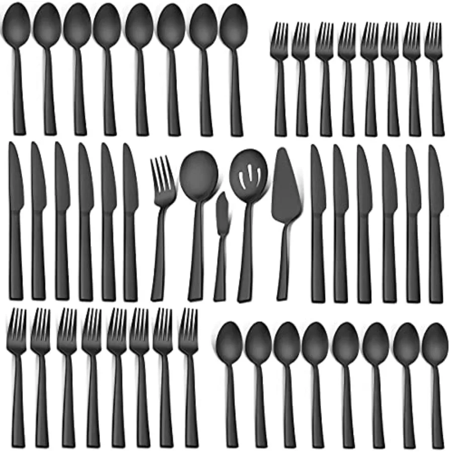 65-Piece Matte Black Silverware Set with Serving Utensils Stainless Steel Flatware Cutlery Set for 12 Square Tableware Eating U
65-Piece Matte Black Silverware Set with Serving Utensils Stainless Steel Flatware Cutlery Set for 12 Square Tableware Eating U