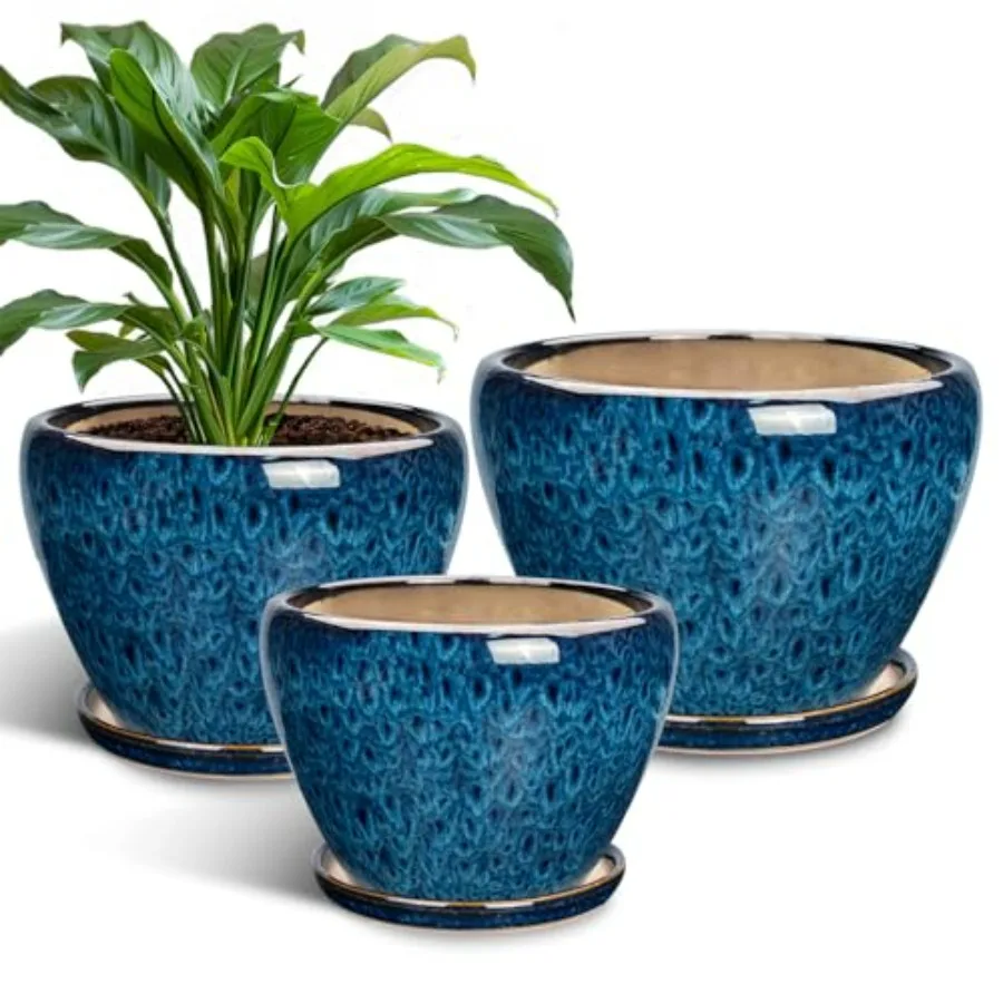 Indoor/outdoor ceramic plant pots set of 3, blue, 6/8/10 inch round modern flower pots with drainage holes and saucers
Indoor/outdoor ceramic plant pots set of 3, blue, 6/8/10 inch round modern flower pots with drainage holes and saucers