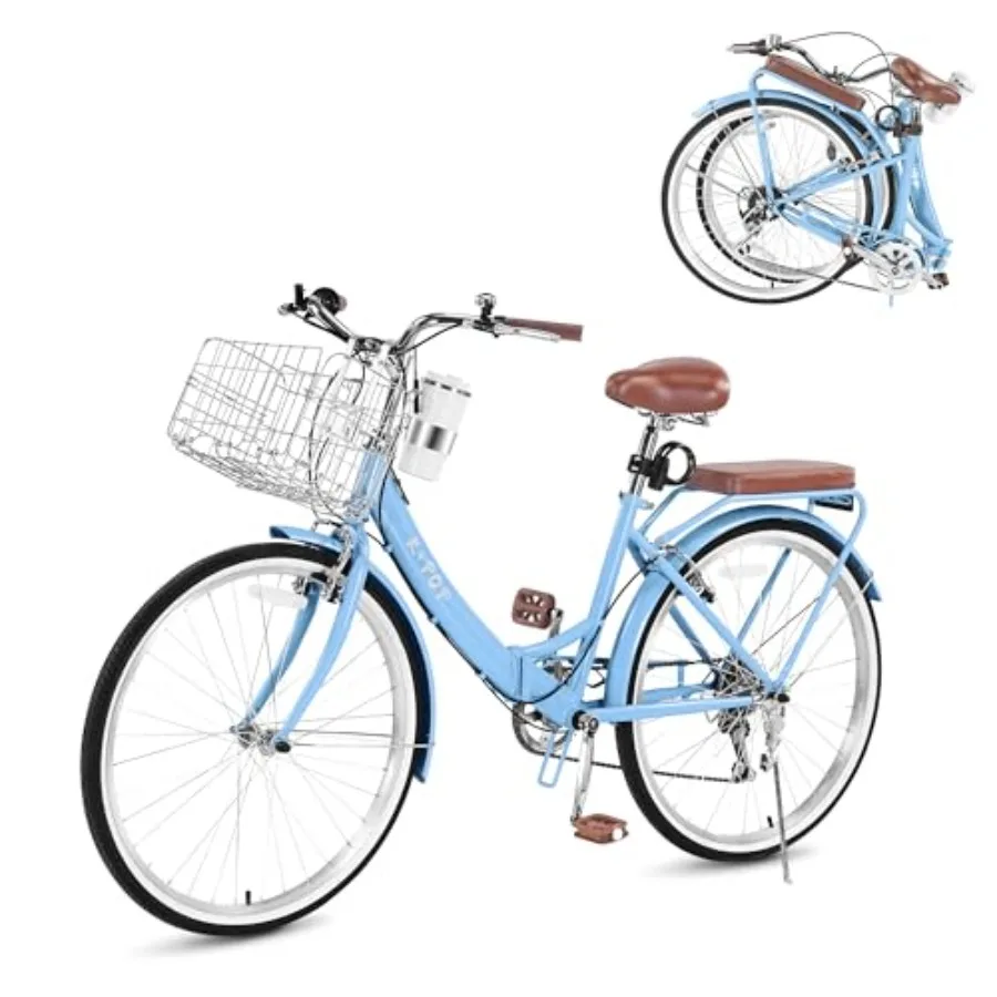 Beach cruiser bike for women, steel frame, teal, foldable design with 7-speed gearing, front basket, coffee cup holder, adjusta
Beach cruiser bike for women, steel frame, teal, foldable design with 7-speed gearing, front basket, coffee cup holder, adjusta