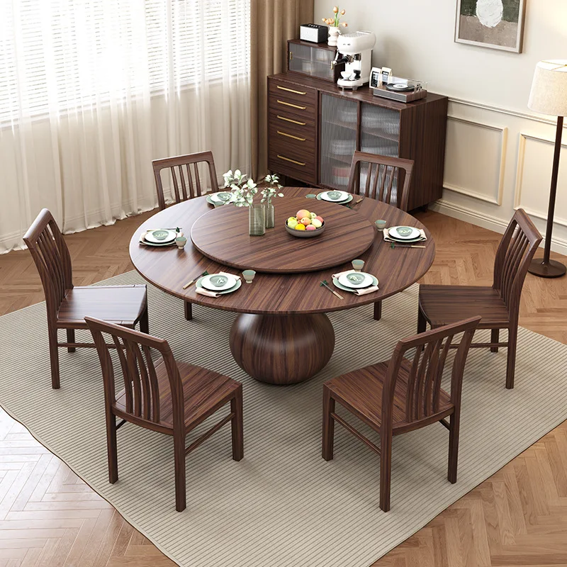 Ebony all solid wood dining table and chairs integrated household hotel restaurant with turntable large round table eating table
Ebony all solid wood dining table and chairs integrated household hotel restaurant with turntable large round table eating table
