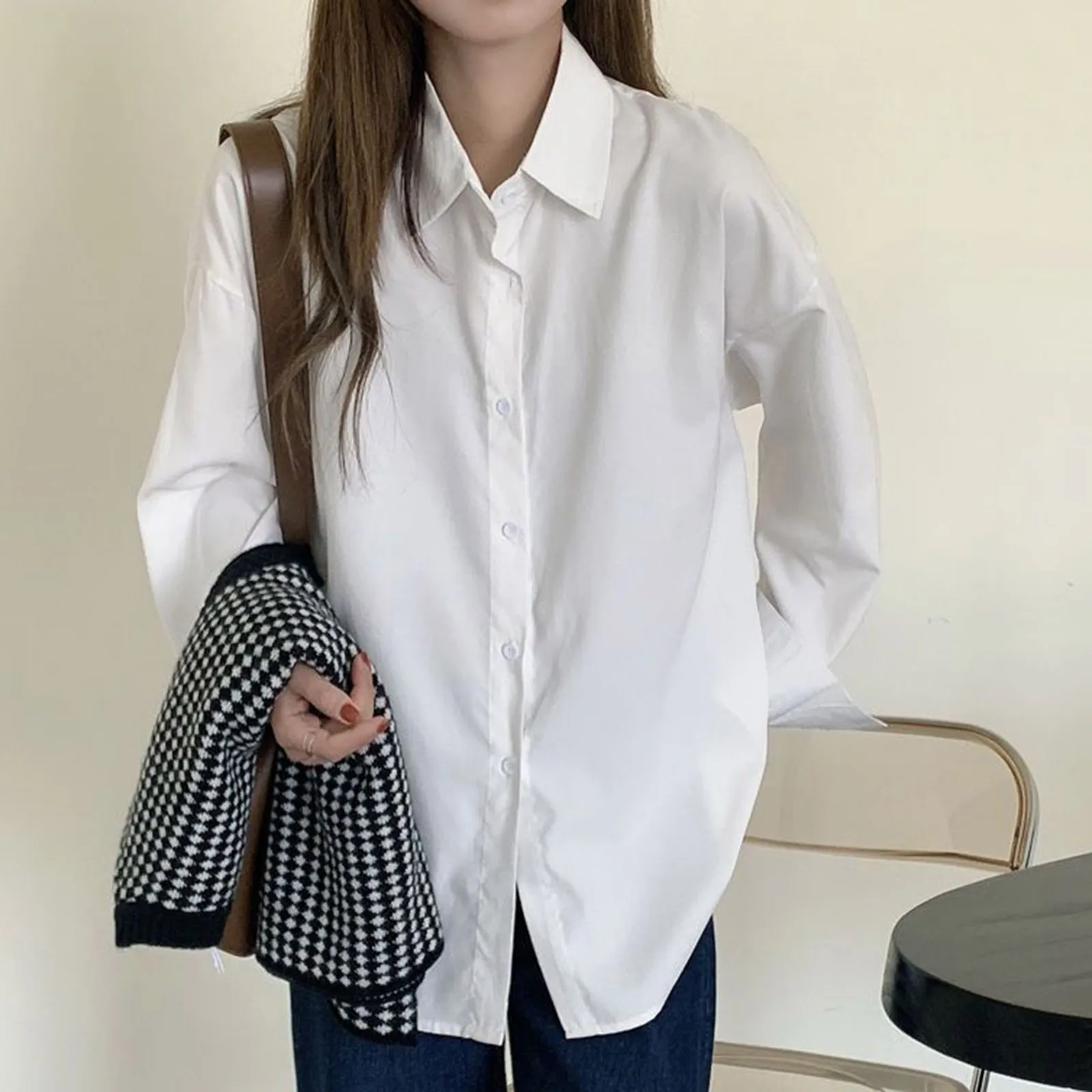 Women Solid Color White Thicken Opaque Shirt Spring Fall Korean Long Sleeve Lapel All Match Blouse Office Business T-shirt Tops
Women Solid Color White Thicken Opaque Shirt Spring Fall Korean Long Sleeve Lapel All Match Blouse Office Business T-shirt Tops