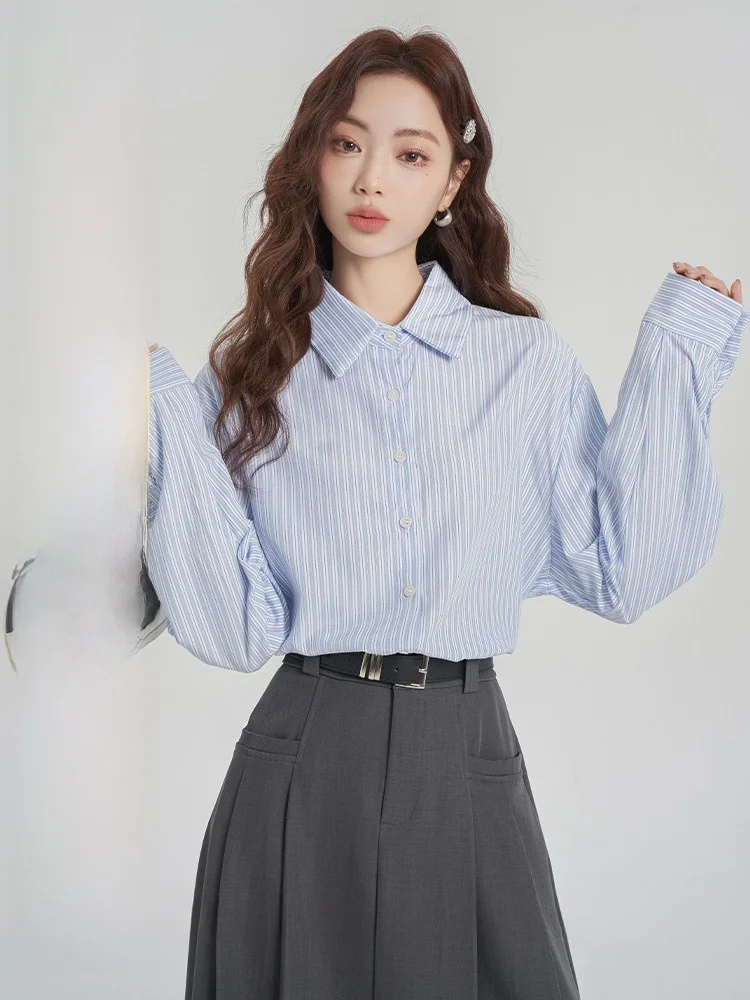 Blue Striped irt Women's Faion Autumn Base Layer Collar Long Sve Loose Fit Sweet Sle College Trend Top
Blue Striped irt Women's Faion Autumn Base Layer Collar Long Sve Loose Fit Sweet Sle College Trend Top