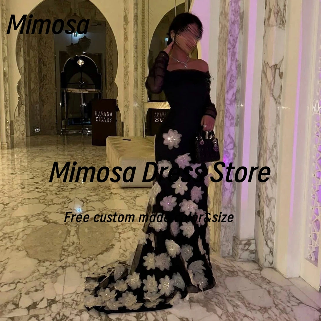 Черные платья для выпускного вечера Mimosa с вырезом лодочкой и длинными рукавами, вечерние платья ручной работы с цветами, одежда для невесты, свадебное платье по индивидуальному заказу 
Черные платья для выпускного вечера Mimosa с вырезом лодочкой и длинными рукавами, вечерние платья ручной работы с цветами, одежда для невесты, свадебное платье по индивидуальному заказу