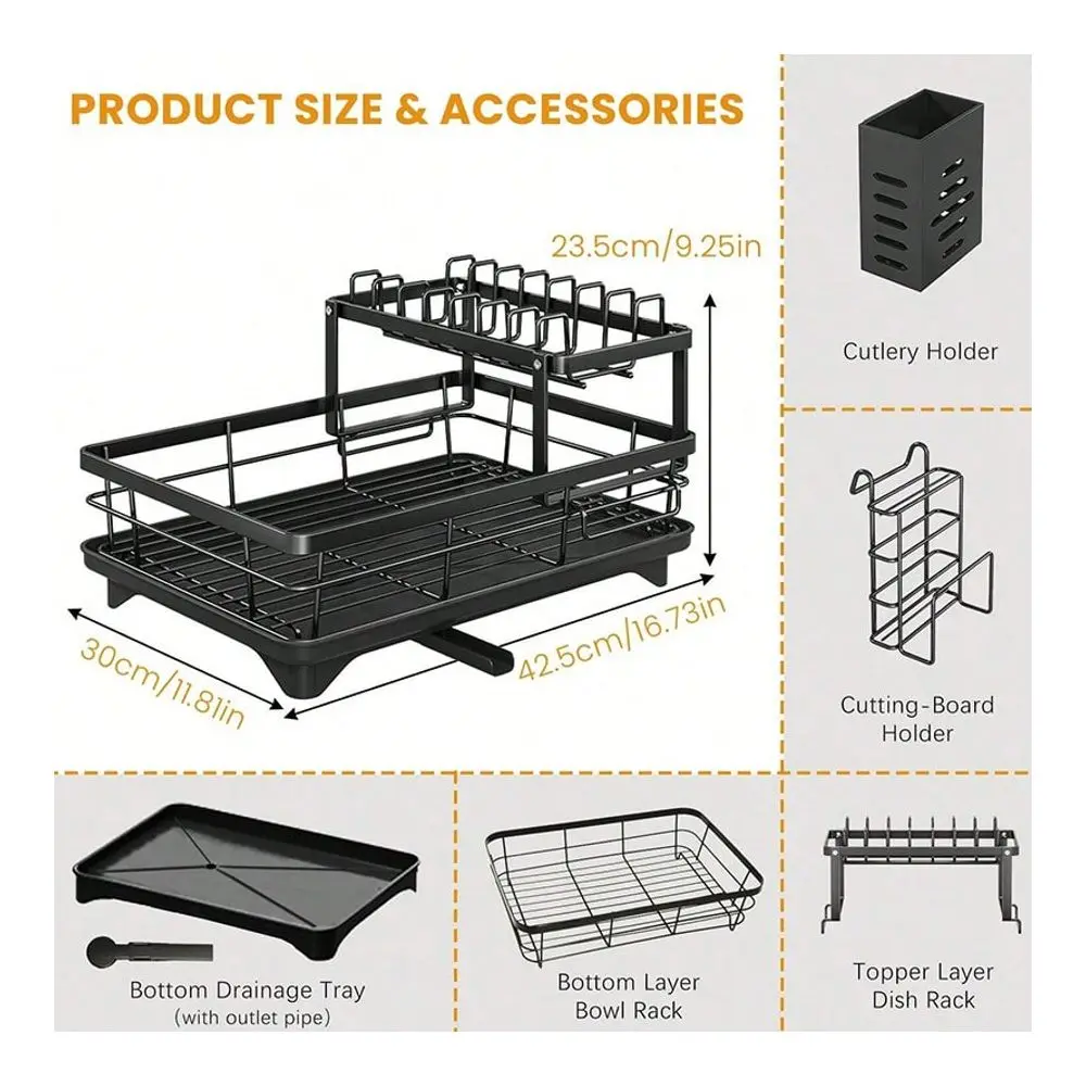 Grade Stainless Steel Dish Drying Rack 2 Tier Structure With Utensil Caddy Cutting Board Rack For Stylish Kitchens Coffee Mugs
Grade Stainless Steel Dish Drying Rack 2 Tier Structure With Utensil Caddy Cutting Board Rack For Stylish Kitchens Coffee Mugs