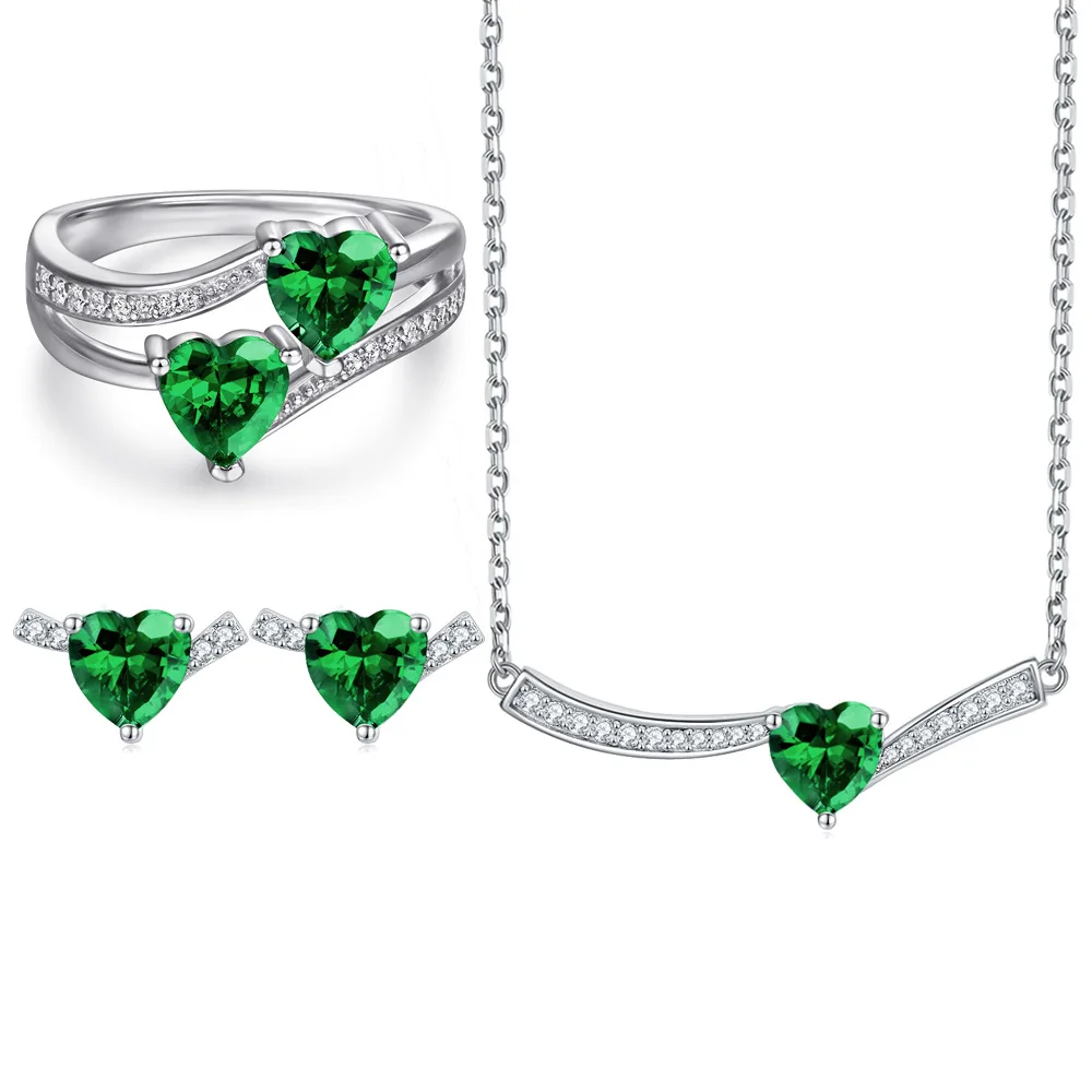 S925 sterling silver plated 18K gold PT950 platinum heart-shaped emerald pendant love necklace ring earrings fashion set
S925 sterling silver plated 18K gold PT950 platinum heart-shaped emerald pendant love necklace ring earrings fashion set