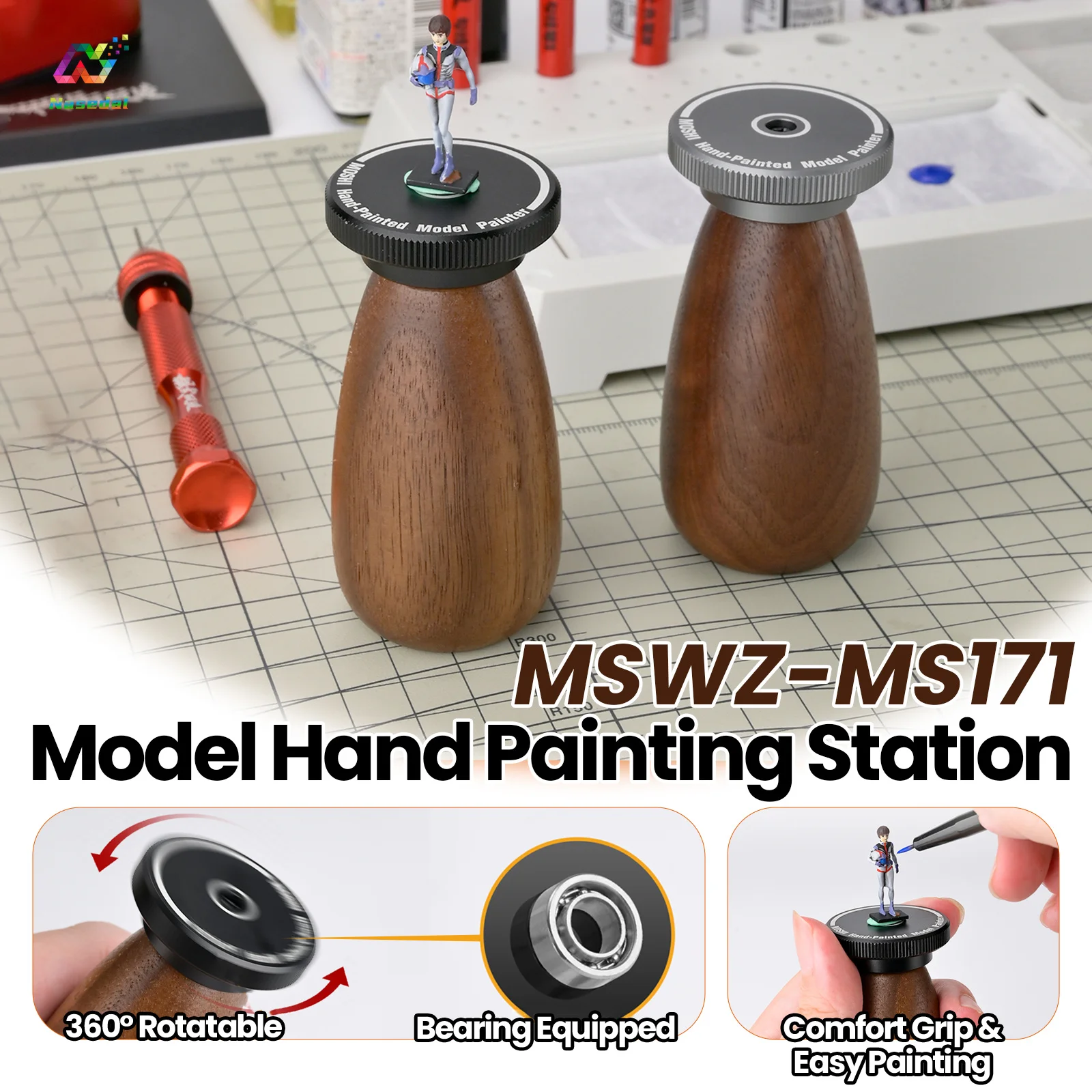 MSWZ MS171 Model Painting Wood Grip with 360° Rotation Coloring Wheel for Gundam Scale Model Hobby Detail Painting Assembly Tool
MSWZ MS171 Model Painting Wood Grip with 360° Rotation Coloring Wheel for Gundam Scale Model Hobby Detail Painting Assembly Tool
