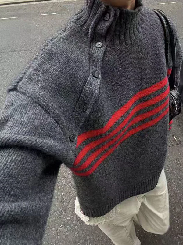 Loose Women's Knitwear Red Stripe Asymmetric High Collar Button Style Winter Fashion Street Style Polyester Acrylic Wool Blend
Loose Women's Knitwear Red Stripe Asymmetric High Collar Button Style Winter Fashion Street Style Polyester Acrylic Wool Blend