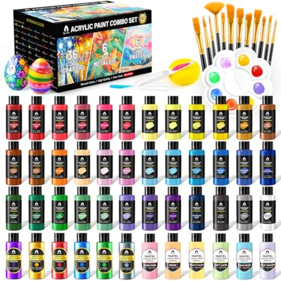 64 Pcs and Metallic and Pastel Acrylic Paint Set with 12 Brushes, 2 Knives and Palette, 48 Colors 2oz/60ml - for Adults,,Artist
64 Pcs and Metallic and Pastel Acrylic Paint Set with 12 Brushes, 2 Knives and Palette, 48 Colors 2oz/60ml - for Adults,,Artist