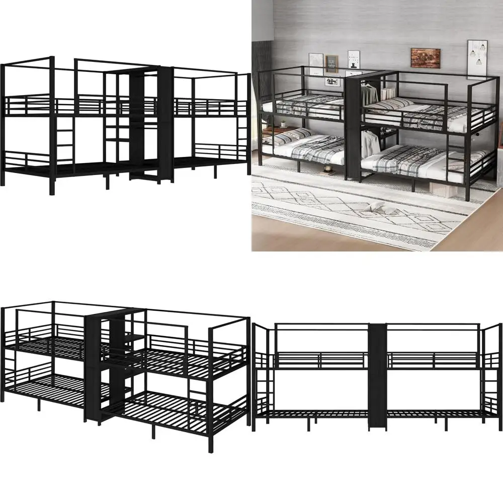 Прочная металлическая четырехъярусная кровать с шкафом и полками для хранения для детей, подростков и взрослых, черная
Прочная металлическая четырехъярусная кровать с шкафом и полками для хранения для детей, подростков и взрослых, черная