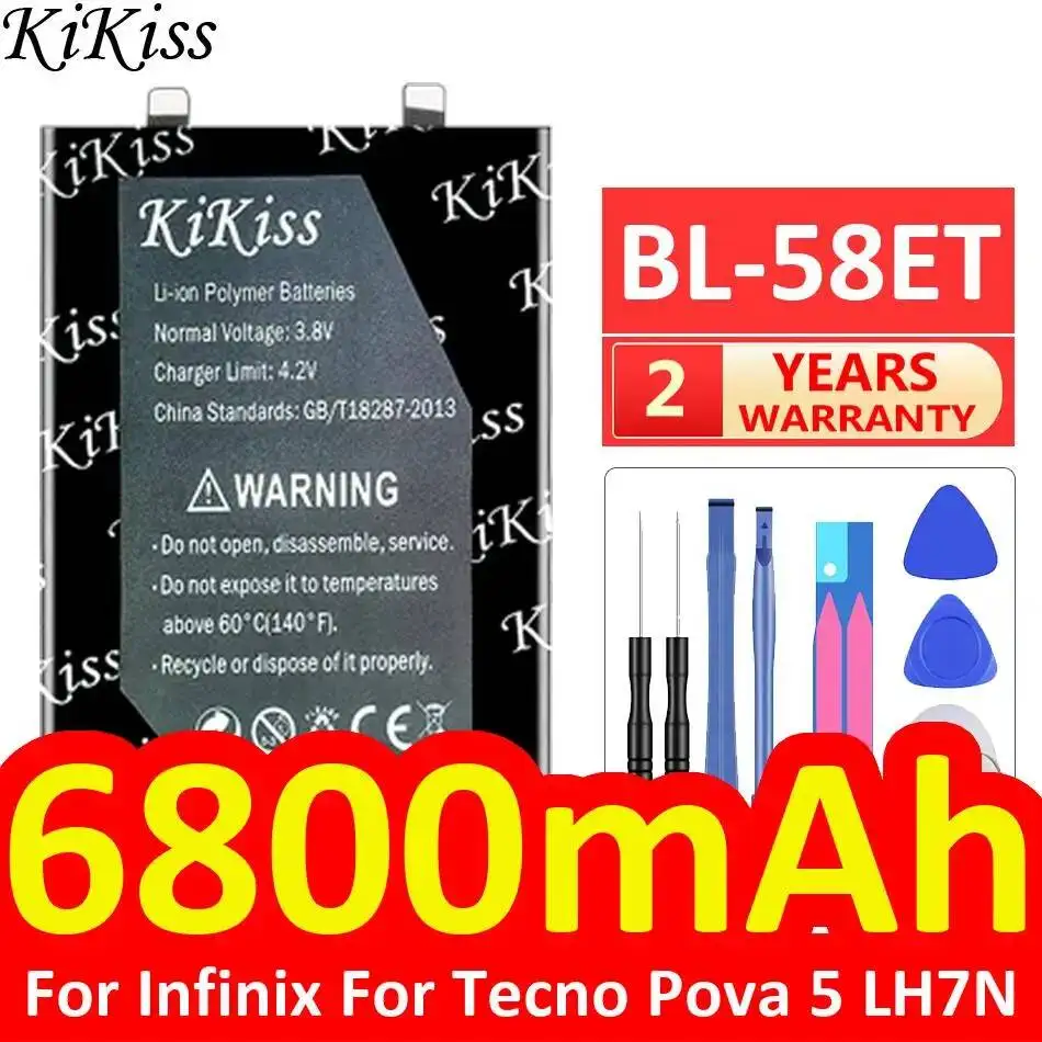 Reliable Replacement BL-58ET For Infinix For Tecno Pova 5 LH7N Mobile Phone Battery 6800mAh
Reliable Replacement BL-58ET For Infinix For Tecno Pova 5 LH7N Mobile Phone Battery 6800mAh