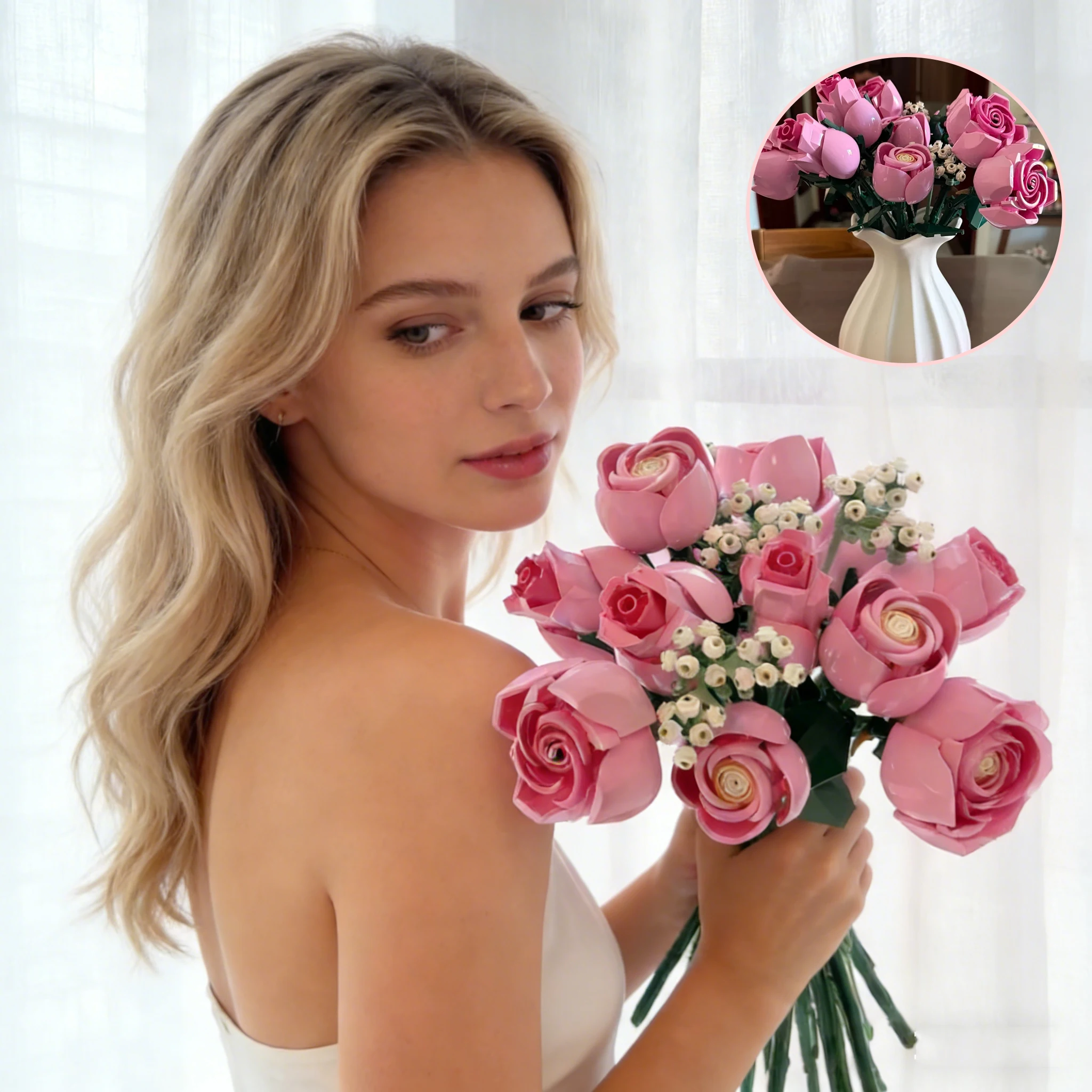 Bouquet of Pink Roses Compatible 10374 Construction Home Décor Artificial Flowers Building Blocks Bricks Valentine's Day Gift
Bouquet of Pink Roses Compatible 10374 Construction Home Décor Artificial Flowers Building Blocks Bricks Valentine's Day Gift