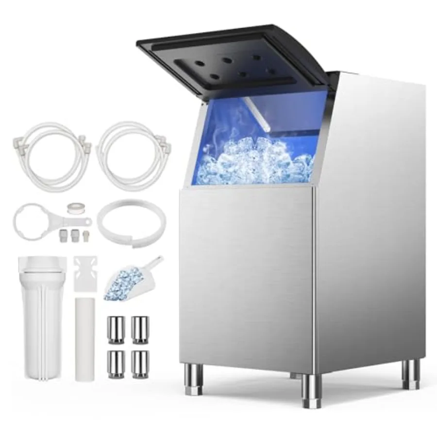 Commercial Ice Maker 300LBS Ice Storage Bin, Stainless Steel Construction, Silver, Durable with Adjustable Steel Feet, Built-in
Commercial Ice Maker 300LBS Ice Storage Bin, Stainless Steel Construction, Silver, Durable with Adjustable Steel Feet, Built-in
