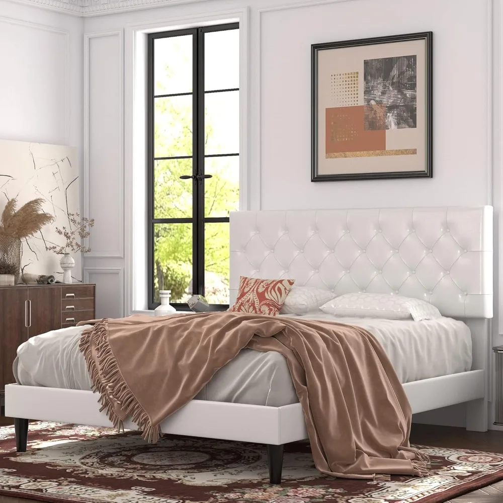 Queen Bed Frame with Adjustable Diamond Stitched Button Tufted Headboard/Faux Leather Upholstered Platform Bed with Easy
Queen Bed Frame with Adjustable Diamond Stitched Button Tufted Headboard/Faux Leather Upholstered Platform Bed with Easy