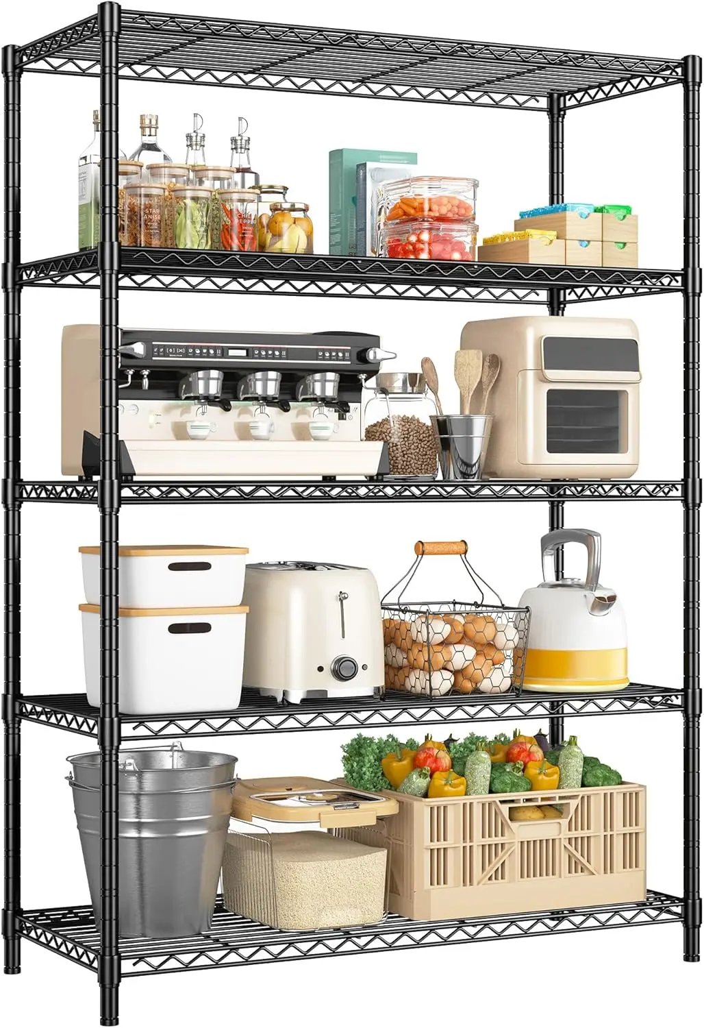 5-Tier Adjustable Wire Shelving Unit 71"H x 35.5"W x 13.8"D, Heavy Duty 1000LBS Capacity for Kitchen, Pantry, Garage
5-Tier Adjustable Wire Shelving Unit 71"H x 35.5"W x 13.8"D, Heavy Duty 1000LBS Capacity for Kitchen, Pantry, Garage