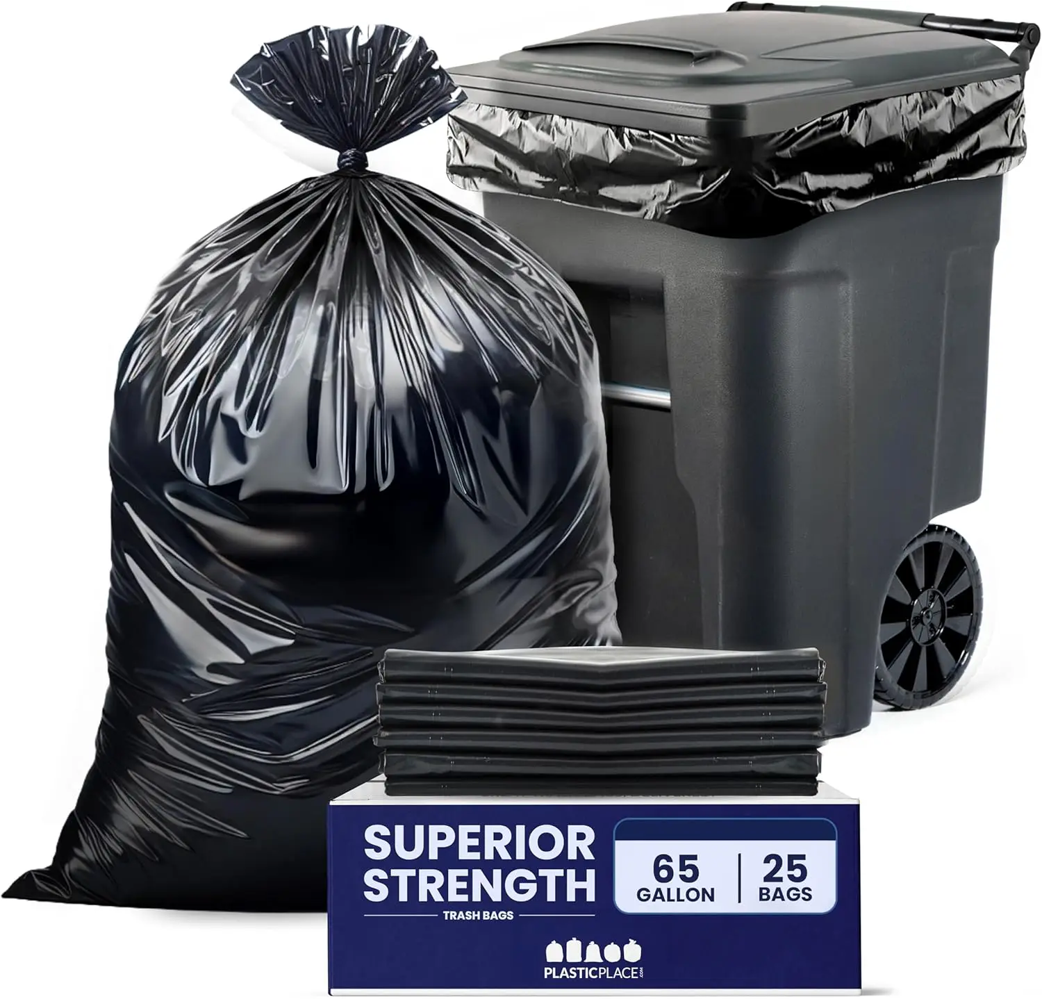 65 Gallon Heavy Duty Trash Bags, 2.7 Mil Thick, 50x48 Inches, 25 Count for Outdoor Garbage Cans
65 Gallon Heavy Duty Trash Bags, 2.7 Mil Thick, 50x48 Inches, 25 Count for Outdoor Garbage Cans