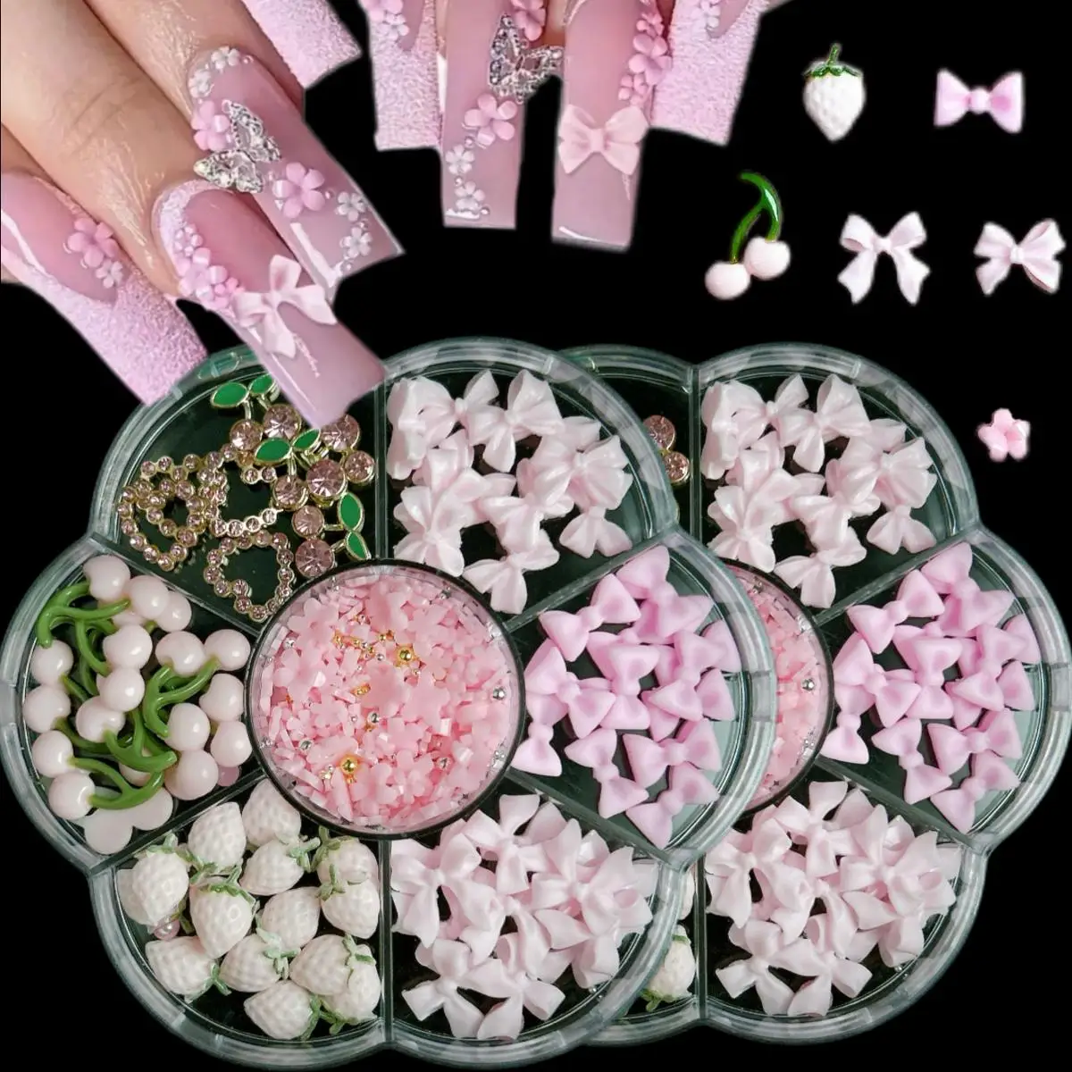 1 Box Kawaii Cartoon Resin Strawberry Cherry Alloy Hollow Heart Nail Charms Pink Bow Nail Art Decoration DIY Crafts Accessories
1 Box Kawaii Cartoon Resin Strawberry Cherry Alloy Hollow Heart Nail Charms Pink Bow Nail Art Decoration DIY Crafts Accessories