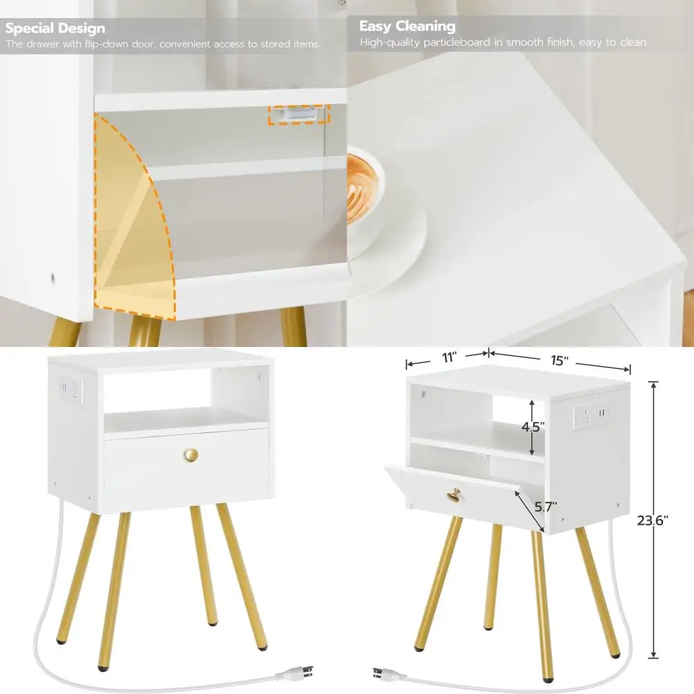 Компактная прикроватная тумбочка с USB-портами и розеткой, идеально подходит для небольших помещений, белая с золотыми акцентами
Компактная прикроватная тумбочка с USB-портами и розеткой, идеально подходит для небольших помещений, белая с золотыми акцентами