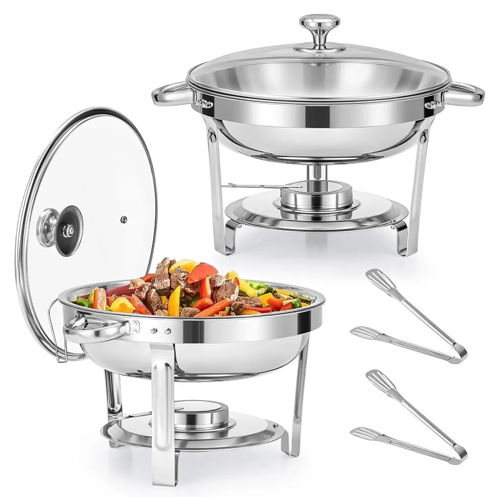 Chafing Dish Buffet Set, 2 Pa 5 Qt Round Chafers For Catering With Glass Lid & Lid Holder Water Food Pan Fuel Holder, Stainl
Chafing Dish Buffet Set, 2 Pa 5 Qt Round Chafers For Catering With Glass Lid & Lid Holder Water Food Pan Fuel Holder, Stainl