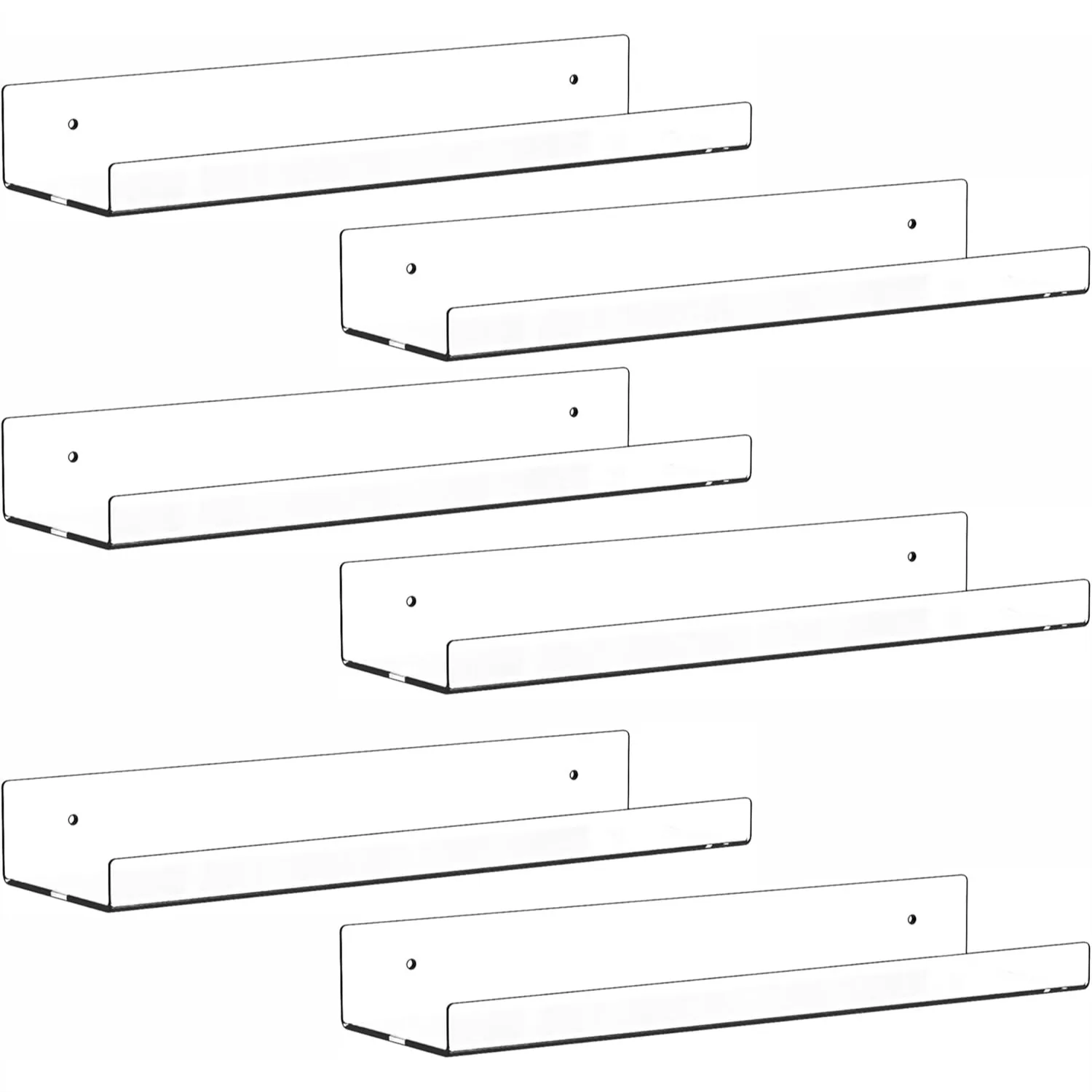 Clear Acrylic Floating Shelves with Adhesive, 6-Pack 15 Inch No Drill Wall Shelves for Bathroom, Bedroom, Kids Room
Clear Acrylic Floating Shelves with Adhesive, 6-Pack 15 Inch No Drill Wall Shelves for Bathroom, Bedroom, Kids Room