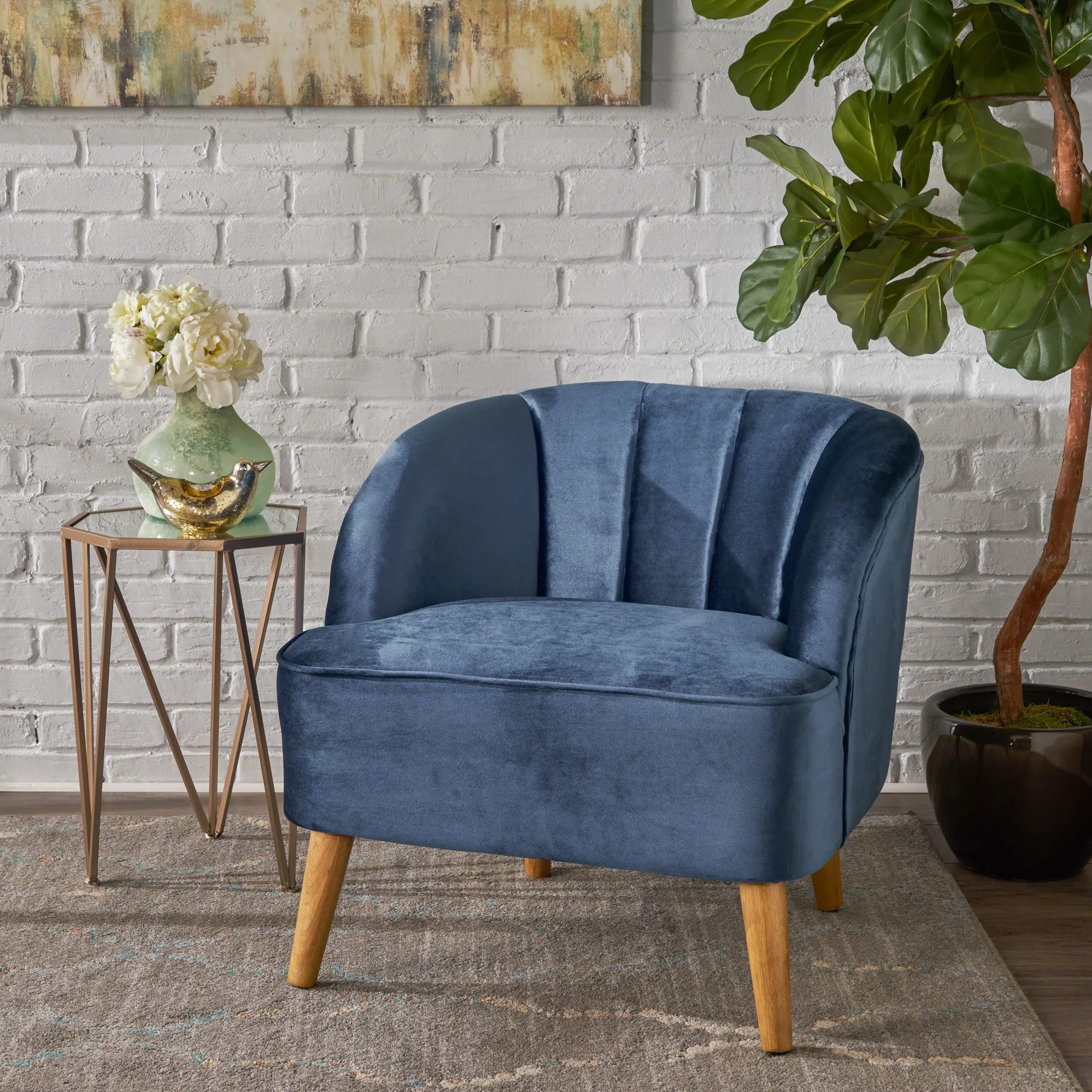 Mid-Century Modern Velvet Club Chair With Channel Stitching And Rubberwood Legs
Mid-Century Modern Velvet Club Chair With Channel Stitching And Rubberwood Legs