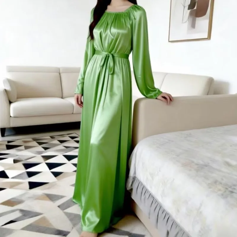 Unisex Glossy Ice Silk Night Robe With Belt Satin Long Dress Loose Pajamas Maxi Dress Pullover Elegant Dresses Sleeping Wear
Unisex Glossy Ice Silk Night Robe With Belt Satin Long Dress Loose Pajamas Maxi Dress Pullover Elegant Dresses Sleeping Wear