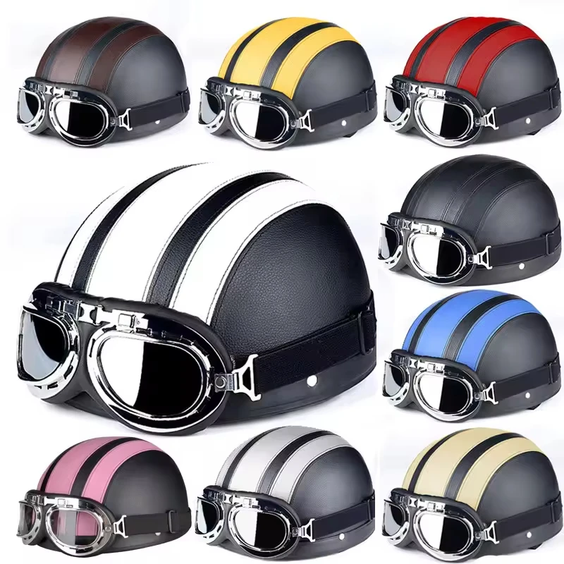 PU Leather Classical Vintage Motorbike Motorcycle Helmet with Protective Eyewear For Harley Retro Half Cruise Helmet
PU Leather Classical Vintage Motorbike Motorcycle Helmet with Protective Eyewear For Harley Retro Half Cruise Helmet
