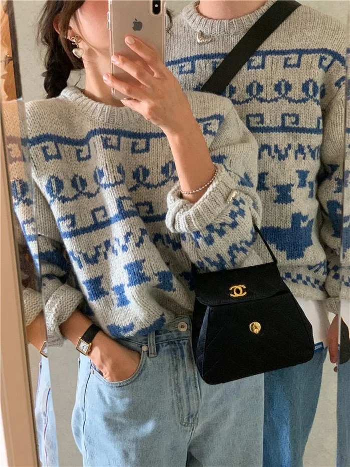 Loose round Ne Knitted Wool Long Sve Sweater Autumn Winter Street Sle Casual Comfortable Fit Flower Pattern Sweater
Loose round Ne Knitted Wool Long Sve Sweater Autumn Winter Street Sle Casual Comfortable Fit Flower Pattern Sweater
