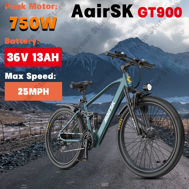 Aairsk GT900 Adult Mountain Ebike 750W Peak Motor 36V 13Ah Battery Urban Commuting Electric Bicycle 24*1.95" Tire Electric Bike
Aairsk GT900 Adult Mountain Ebike 750W Peak Motor 36V 13Ah Battery Urban Commuting Electric Bicycle 24*1.95" Tire Electric Bike