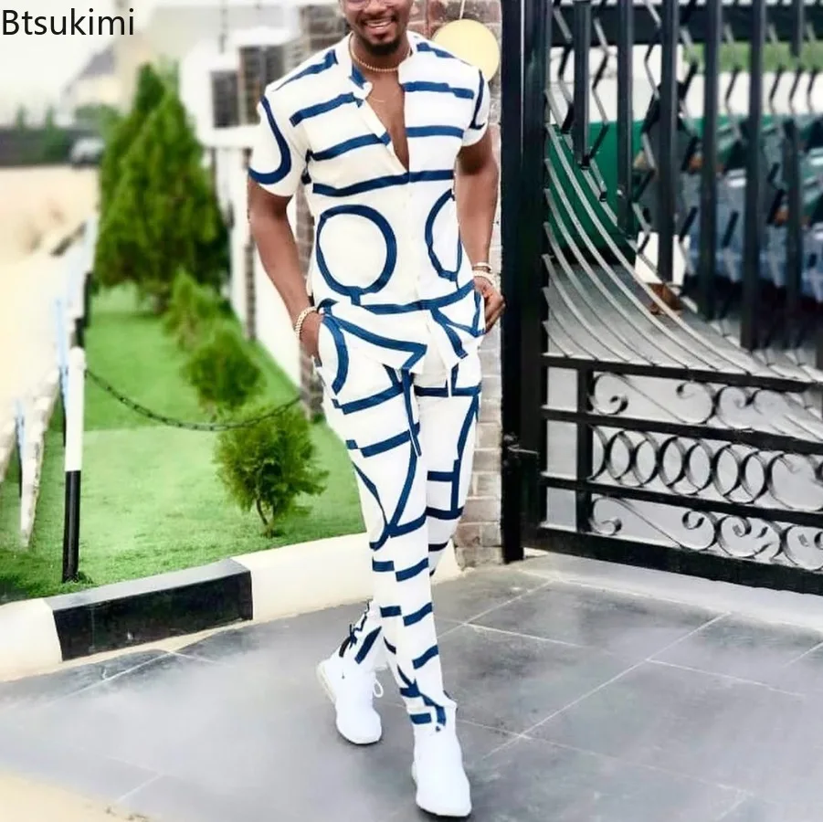 Summer New Men's Fashion Trend Print Shirt Casual Suit V-neck Short-sleeved Trousers Male Streetwear High-quality Two-piece Sets
Summer New Men's Fashion Trend Print Shirt Casual Suit V-neck Short-sleeved Trousers Male Streetwear High-quality Two-piece Sets