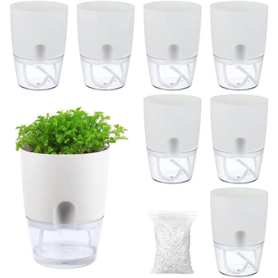 Self Watering Planters 8 Pack 3.2 Inch Small White Pots with Drative Stones Indoor Outdoor Mini Flower Pots
Self Watering Planters 8 Pack 3.2 Inch Small White Pots with Drative Stones Indoor Outdoor Mini Flower Pots
