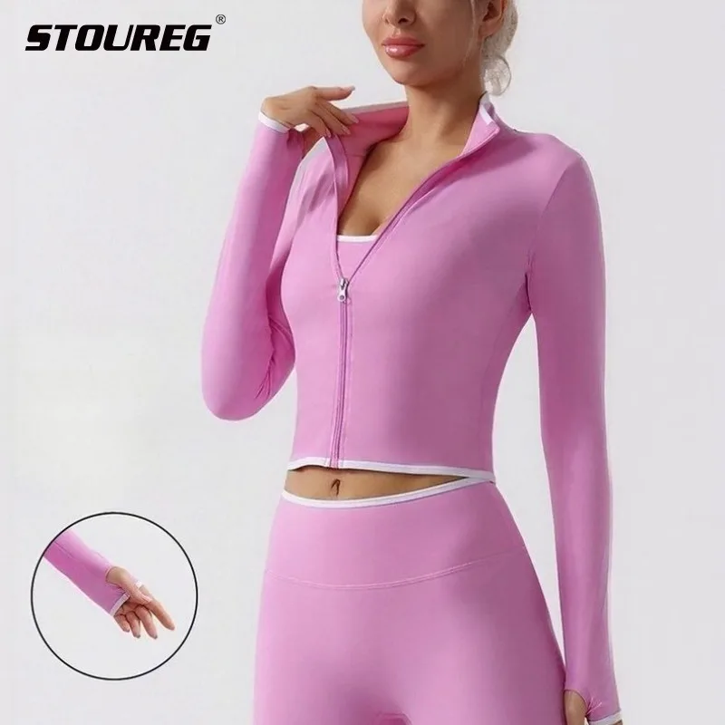 Women's contrasting colour zipper stand-up collar long-sleeved yoga top Outdoor running fitness sports top Pilates training top
Women's contrasting colour zipper stand-up collar long-sleeved yoga top Outdoor running fitness sports top Pilates training top