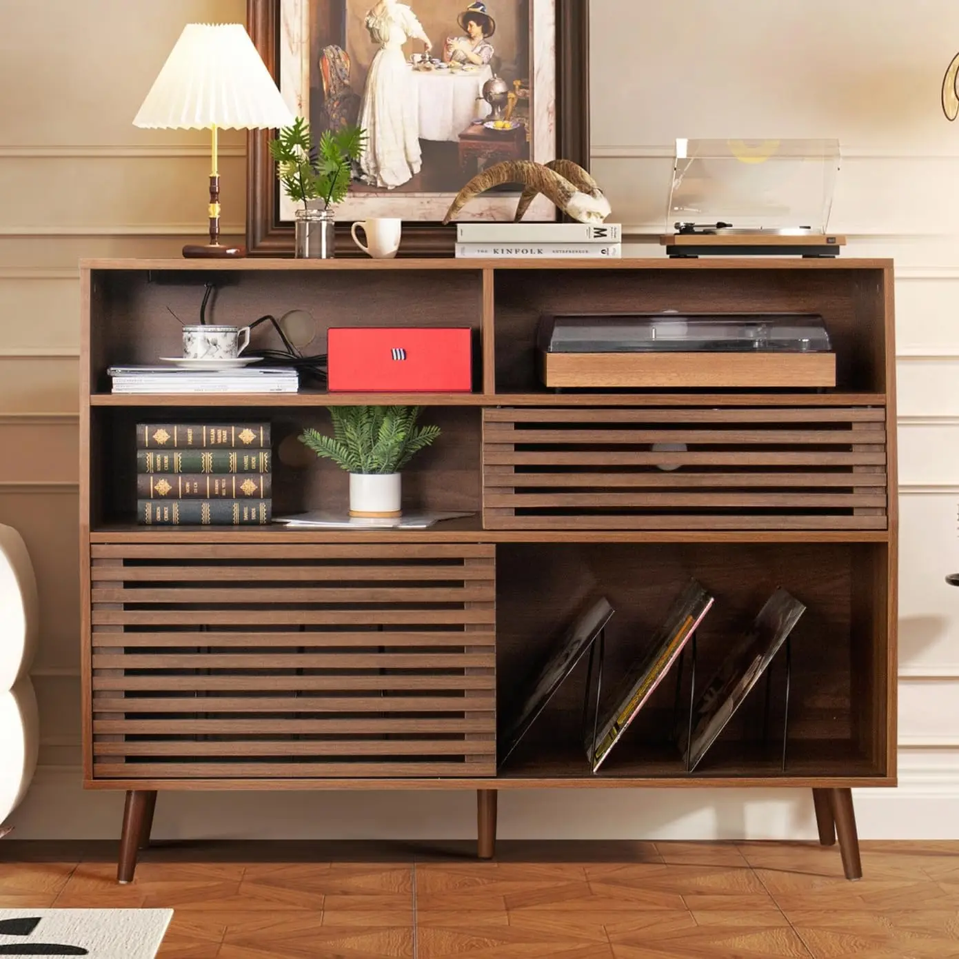 Large Record Player Stand, Mid-Century Turntable Stand with Doors and Charging Station Holds Up to 450 Albums for Living Room
Large Record Player Stand, Mid-Century Turntable Stand with Doors and Charging Station Holds Up to 450 Albums for Living Room
