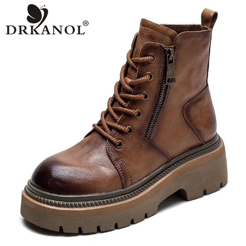 DRKANOL Retro Platform Boots Women Quality Genuine Cow Leather British Style Autumn Winter Thick High Heel Casual Ankle Boots
DRKANOL Retro Platform Boots Women Quality Genuine Cow Leather British Style Autumn Winter Thick High Heel Casual Ankle Boots