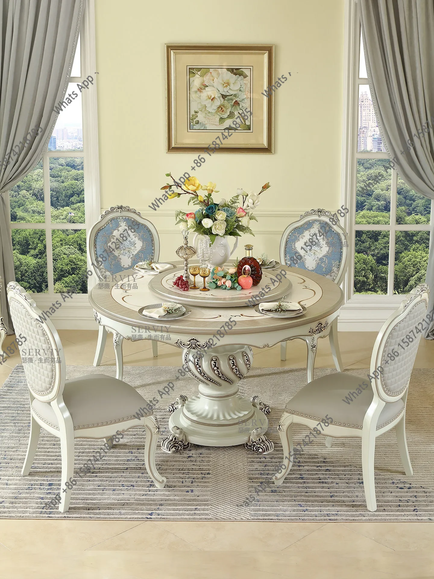 X30 French Pastoral Round Dining Table 1.35 Meters European Solid Wood Carving Flower Turntable Dining Table And Chair Combinati
X30 French Pastoral Round Dining Table 1.35 Meters European Solid Wood Carving Flower Turntable Dining Table And Chair Combinati