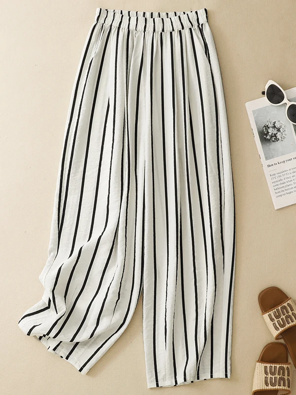 High-End Striped Loose Fit Casual Pants for Women with Elastic Waist Pockets Wide Leg Harlan Style Summer Breathable Clothing
High-End Striped Loose Fit Casual Pants for Women with Elastic Waist Pockets Wide Leg Harlan Style Summer Breathable Clothing