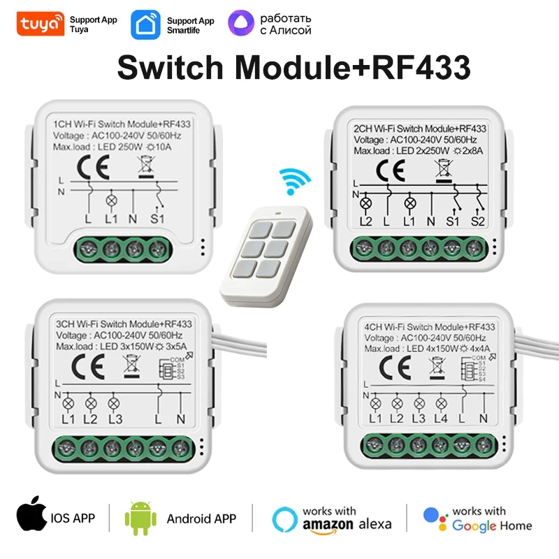 Tuya Wifi Smart Switch Module RF433 Relay Circuit Breaker Neutral Wire Required Compatible with Google, Alexa and Yandex Voice
Tuya Wifi Smart Switch Module RF433 Relay Circuit Breaker Neutral Wire Required Compatible with Google, Alexa and Yandex Voice