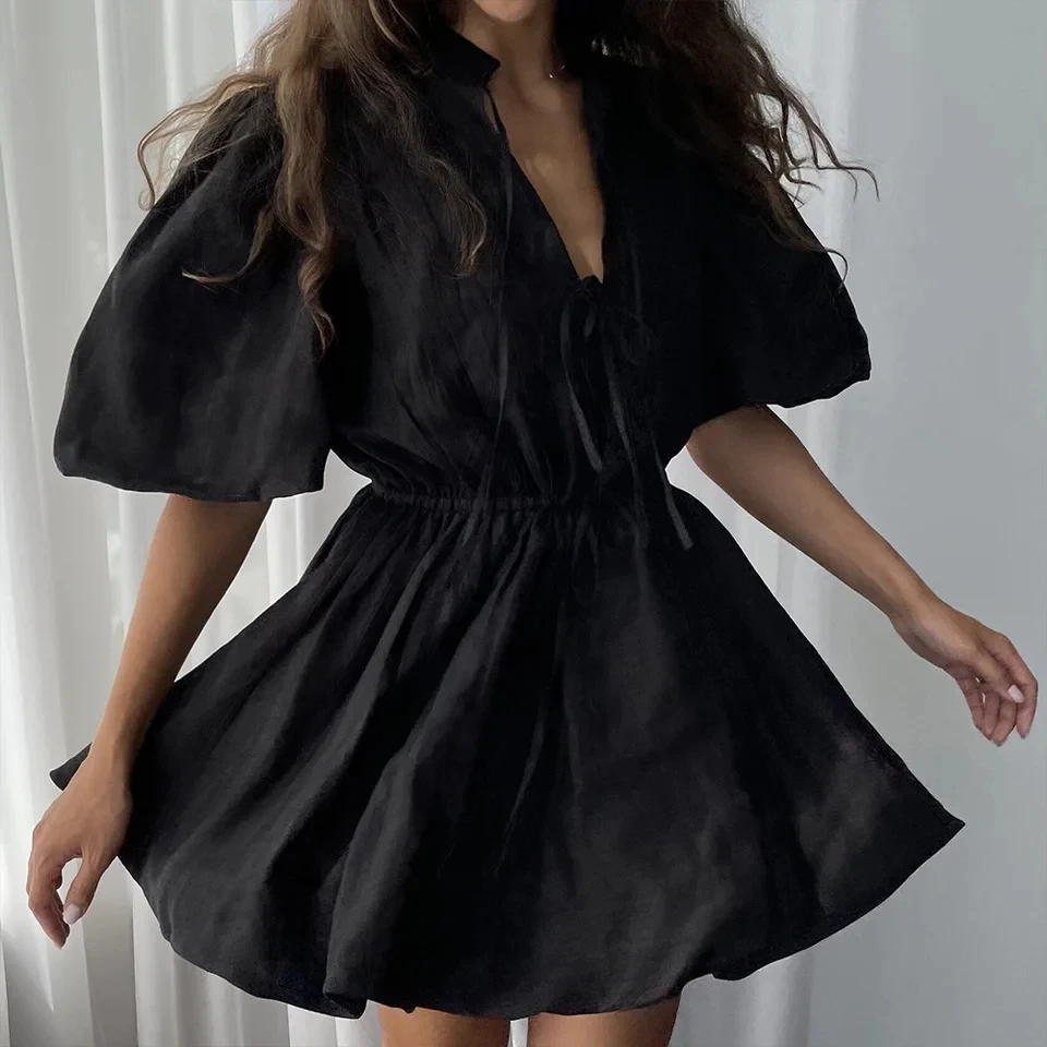 2026 Spring Summer New Stand Collar Fashion Elegant Sweet Tie Pleated Waist A Line Short Dress Women
2026 Spring Summer New Stand Collar Fashion Elegant Sweet Tie Pleated Waist A Line Short Dress Women