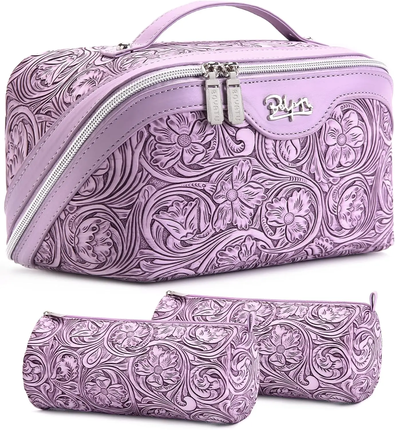 Travel Makeup Bags 3 Pcs Set Large Capacity Floral Cosmetic Organizer with Compartments Waterproof Leather Toiletry Bag with Handle for Women
Travel Makeup Bags 3 Pcs Set Large Capacity Floral Cosmetic Organizer with Compartments Waterproof Leather Toiletry Bag with Handle for Women