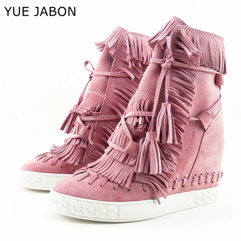 High Top Women Casual Shoes Fringed Wedge Hidden western boots genuine Leather Platform Ankle Boots Lace Up Woman Shoes 35-41
High Top Women Casual Shoes Fringed Wedge Hidden western boots genuine Leather Platform Ankle Boots Lace Up Woman Shoes 35-41